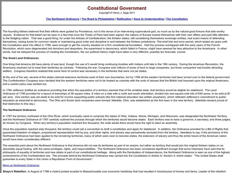 Sage American History: Constitutional Government Article Sage American History: Constitutional Government Article