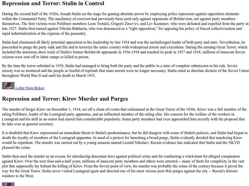 Ibiblio: Repression and Terror Stalin in Control Handout Ibiblio: Repression and Terror Stalin in Control Handout