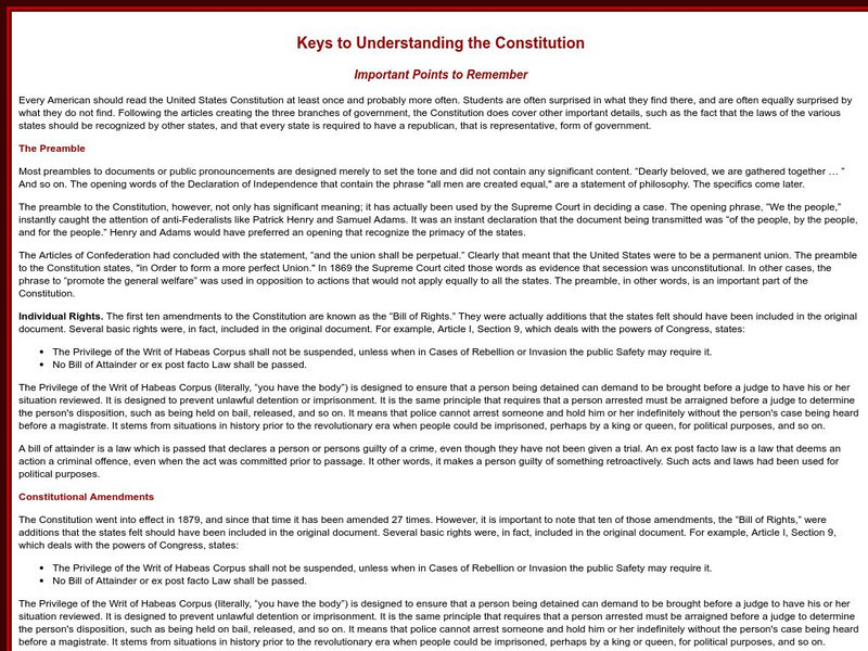 Sage American History: Keys to Understanding the Constitution Article Sage American History: Keys to Understanding the Constitution Article