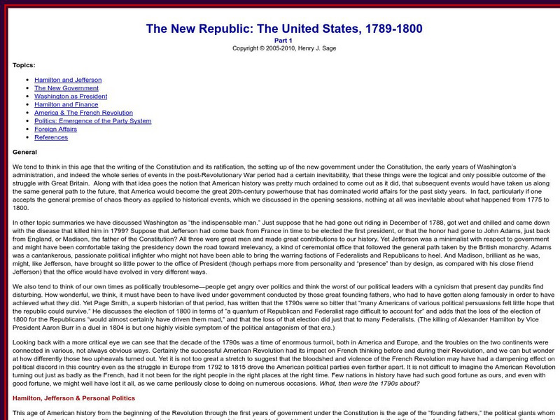 Sage American History: The New Republic: The United States, 1789 1800 Article Sage American History: The New Republic: The United States, 1789 1800 Article
