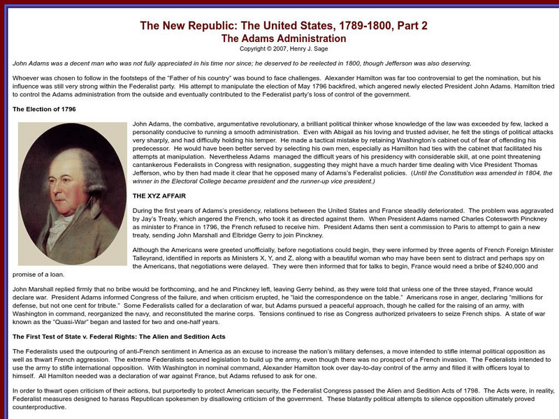 Sage American History: The New Republic: The United States, 1789 1800 Article