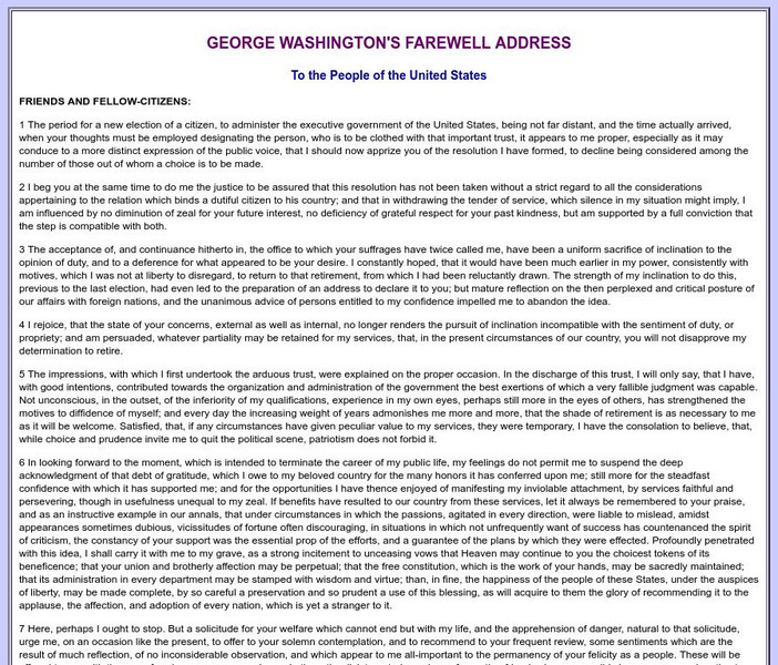 Sage American History: George Washington's Farewell Address Primary