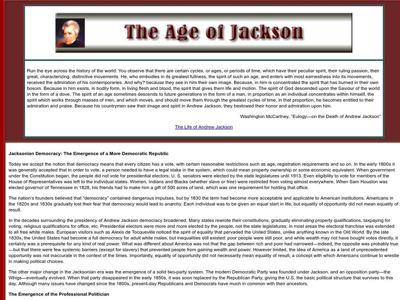 Sage American History: The Age of Jackson Article Sage American History: The Age of Jackson Article