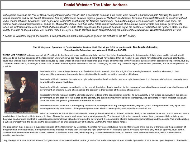 Sage American History: Daniel Webster: The Union Address Primary Sage American History: Daniel Webster: The Union Address Primary