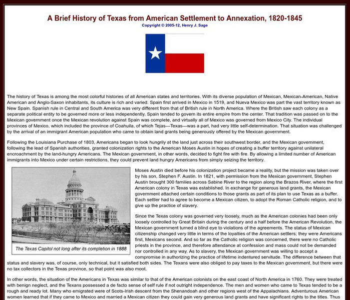 Sage American History: Texas From American Settlement to Annexation 1820 1845 Article Sage American History: Texas From American Settlement to Annexation 1820 1845 Article