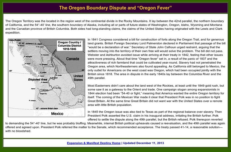 Sage American History: Oregon Boundary Dispute and Oregon Fever Article