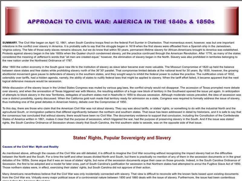 Sage American History: Approach to Civil War: America in the 1840s & 1850s Article Sage American History: Approach to Civil War: America in the 1840s & 1850s Article