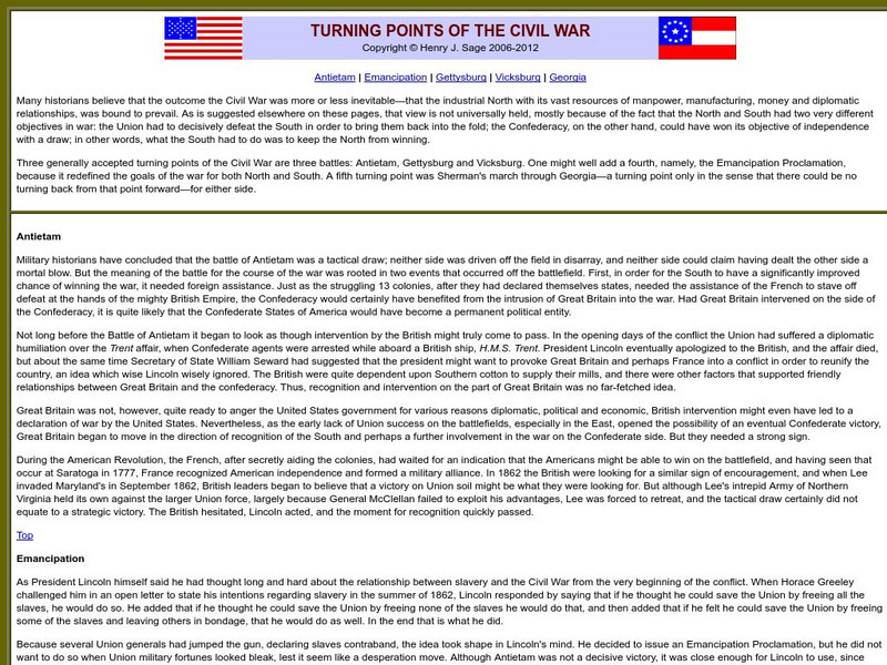 Sage American History: Turning Points in the Civil War Article Sage American History: Turning Points in the Civil War Article
