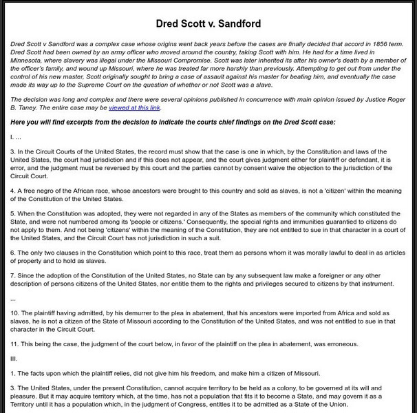 Sage American History: Dred Scott v. Sandford Article Sage American History: Dred Scott v. Sandford Article