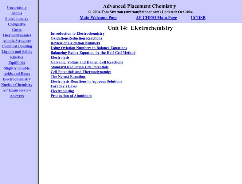 Tom Stretton's Advanced Placement Chemistry: Electrochemistry eBook Tom Stretton's Advanced Placement Chemistry: Electrochemistry eBook