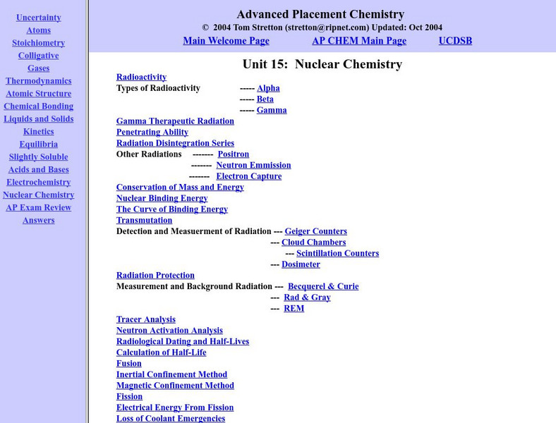 Tom Stretton's Advanced Placement Chemistry: Nuclear Chemistry eBook Tom Stretton's Advanced Placement Chemistry: Nuclear Chemistry eBook