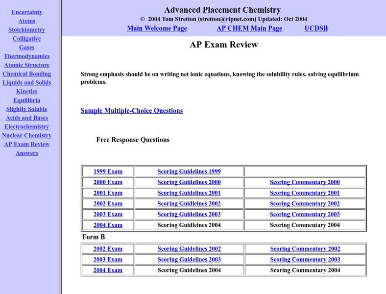 Tom Stretton's Advanced Placement Chemistry: Ap Exam Review Unknown Type Tom Stretton's Advanced Placement Chemistry: Ap Exam Review Unknown Type