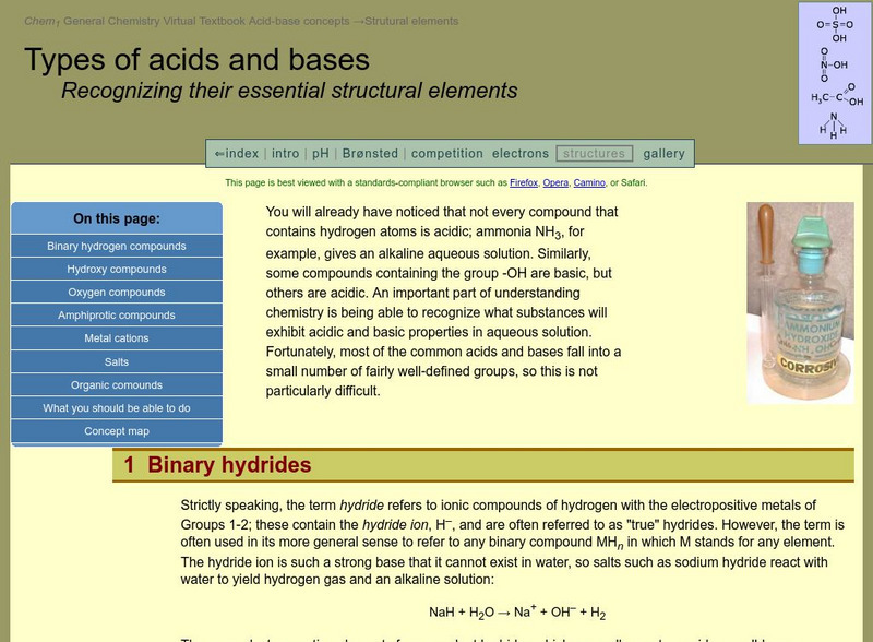 Chem1 Virtual Textbook: Types of Acids and Bases Handout Chem1 Virtual Textbook: Types of Acids and Bases Handout