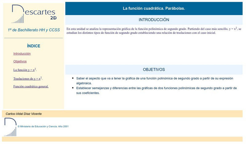 Ministerio De Educacion Y Ciencia: La Function Cuadratica. Parabolas. Activity Ministerio De Educacion Y Ciencia: La Function Cuadratica. Parabolas. Activity