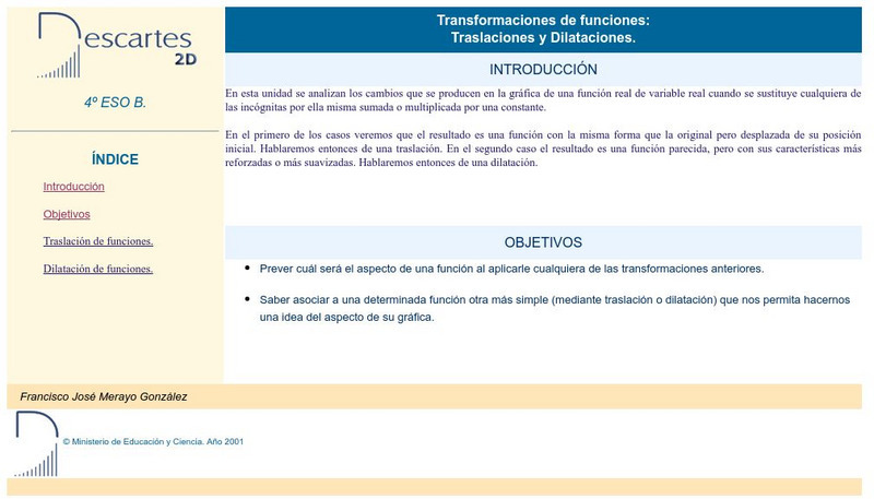 Ministerio De Educacion Y Ciencia: Transformaciones De Funcioness Unit Plan Ministerio De Educacion Y Ciencia: Transformaciones De Funcioness Unit Plan