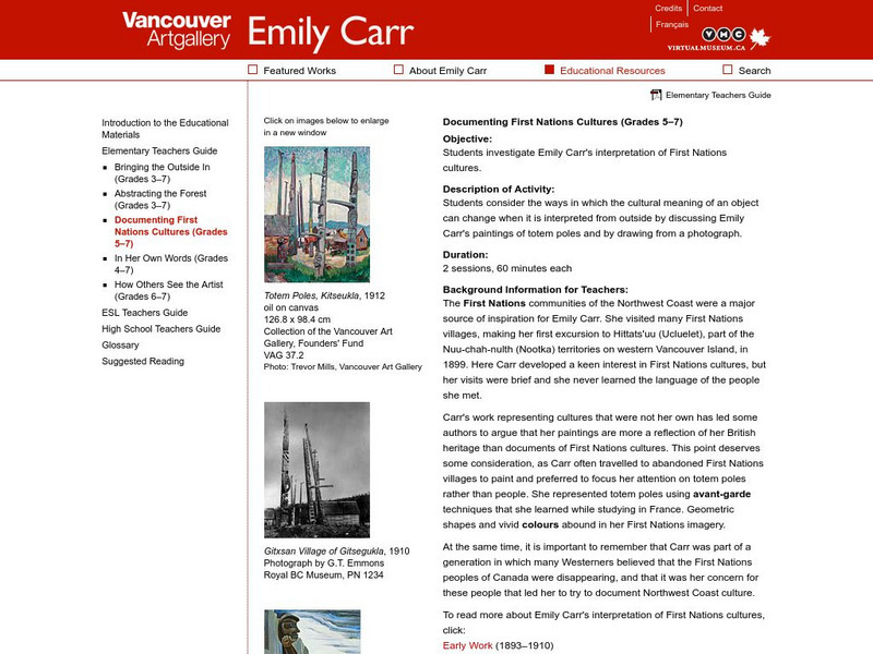 Virtual Museum of Canada: Vancouver Art Gallery: Emily Carr: Documenting First Nation Cultures Lesson Plan