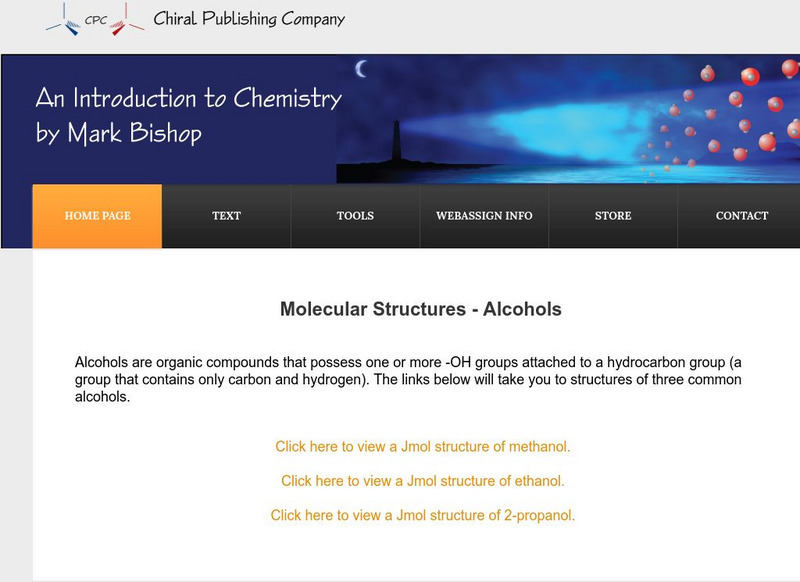 Chiral Publishing: An Introduction to Chemistry: Molecular Structures: Alcohols Interactive Chiral Publishing: An Introduction to Chemistry: Molecular Structures: Alcohols Interactive