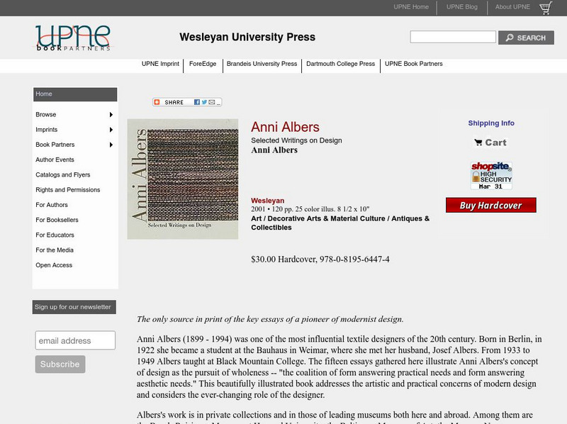 Dartmouth College: Wesleyan University Press: Anni Albers Website