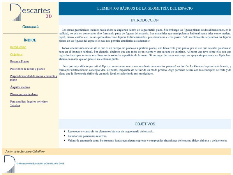 Ministerio De Educacion Y Ciencia: Elementos Basicos De Geometria Del Espacio Lesson Plan Ministerio De Educacion Y Ciencia: Elementos Basicos De Geometria Del Espacio Lesson Plan