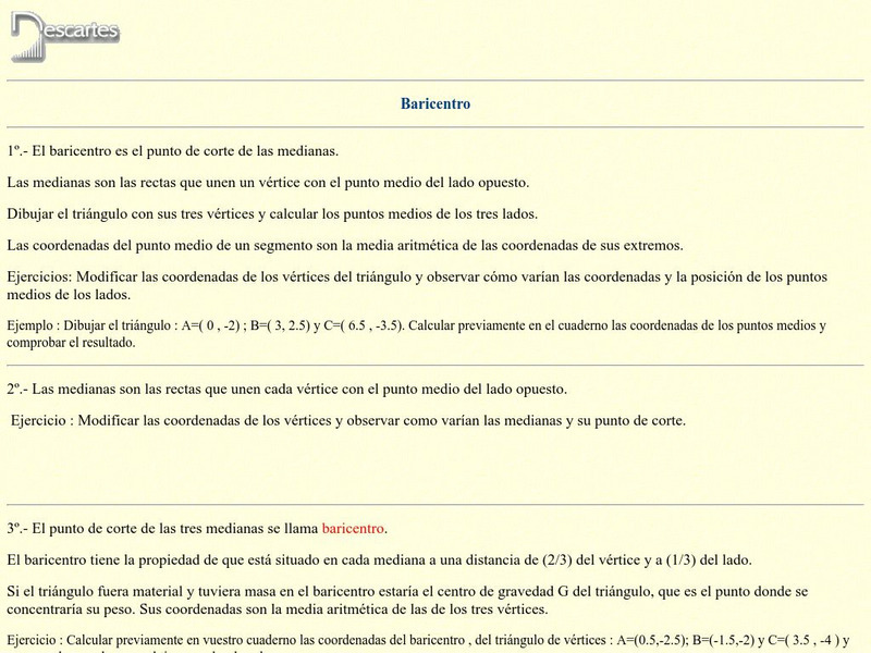 Ministerio De Educacion Y Ciencia: Baricentro De Un Triangulo Activity Ministerio De Educacion Y Ciencia: Baricentro De Un Triangulo Activity