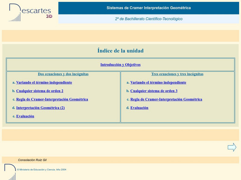 Ministerio De Educacion Y Ciencia: Sistemas De Cramer Interpretacion Geometrica Unit Plan
