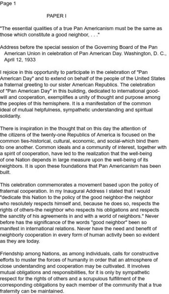 Ibiblio: World War Ii Resources: Address Before the Pan American Union, 4/12/33 Primary Ibiblio: World War Ii Resources: Address Before the Pan American Union, 4/12/33 Primary