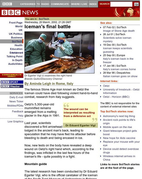 Bbc News: Iceman's Final Battle Article Bbc News: Iceman's Final Battle Article