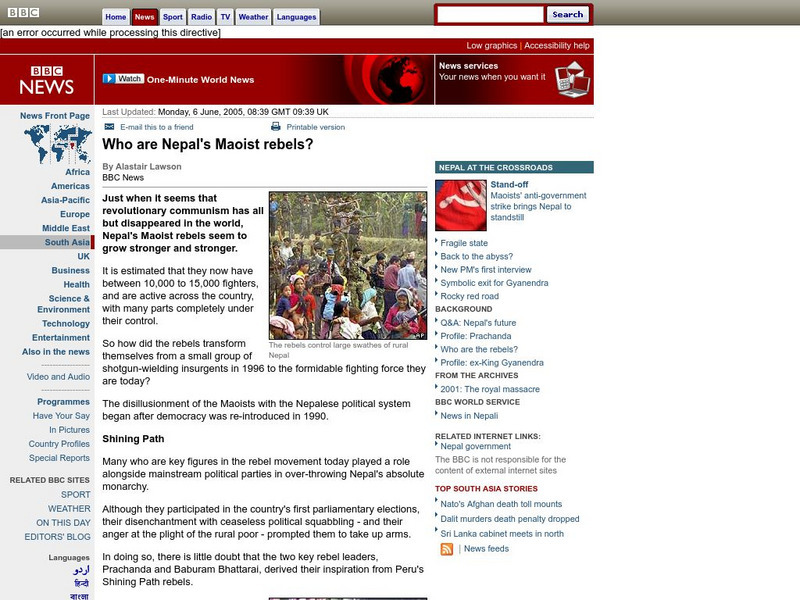 Bbc: Who Are Nepal's Maoist Rebels? Article Bbc: Who Are Nepal's Maoist Rebels? Article