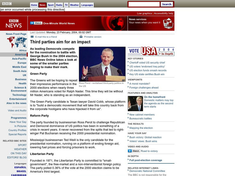 Bbc News: Third Parties Aim for an Impact Handout Bbc News: Third Parties Aim for an Impact Handout