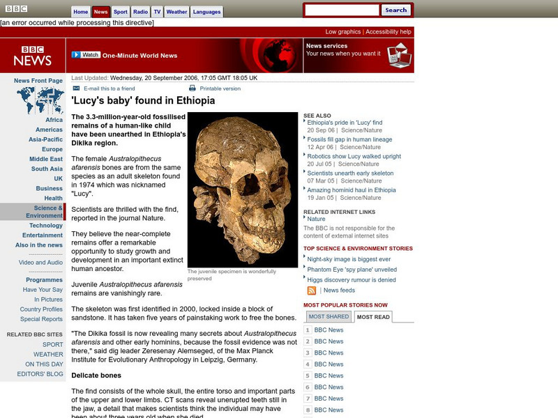 Bbc: 'Lucy's Baby' Found in Ethiopia Article Bbc: 'Lucy's Baby' Found in Ethiopia Article