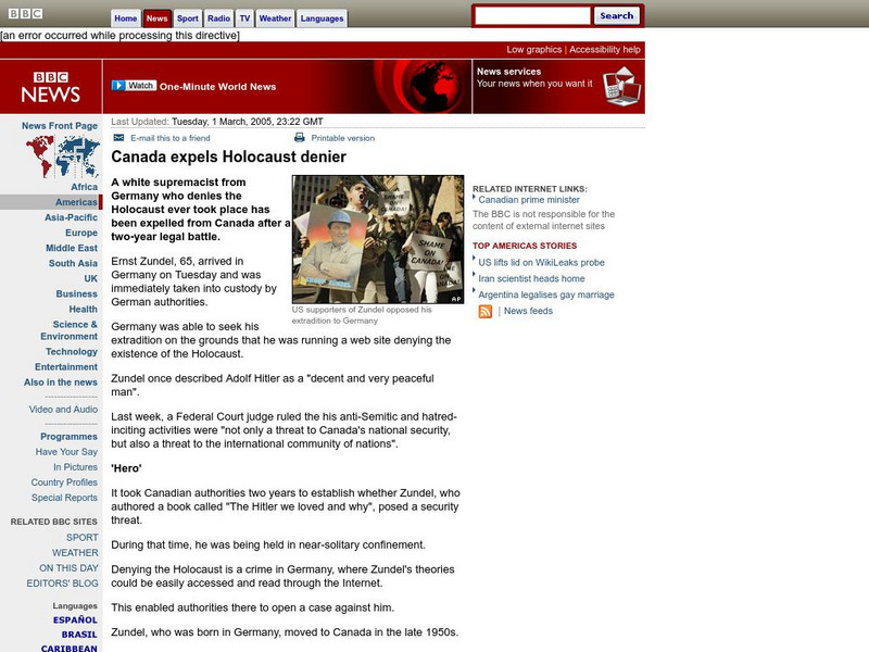 Bbc: Canada Expels Holocaust Denier Handout Bbc: Canada Expels Holocaust Denier Handout