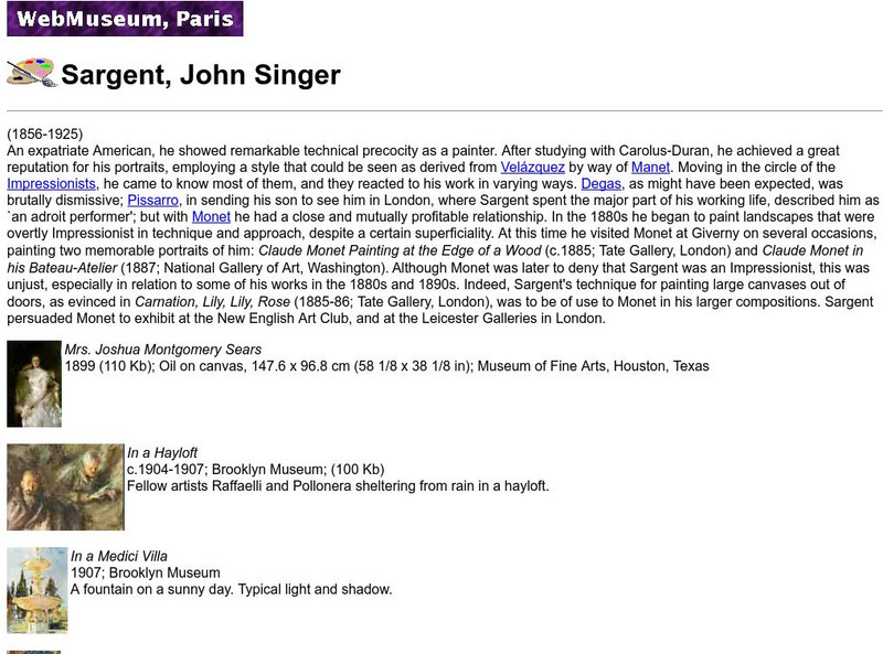 Ibiblio: Web Museum: John Singer Sargent Handout Ibiblio: Web Museum: John Singer Sargent Handout