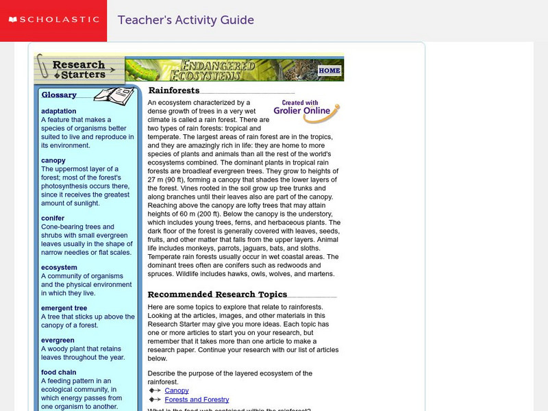 Scholastic: Research Starters: Rainforests Website Scholastic: Research Starters: Rainforests Website