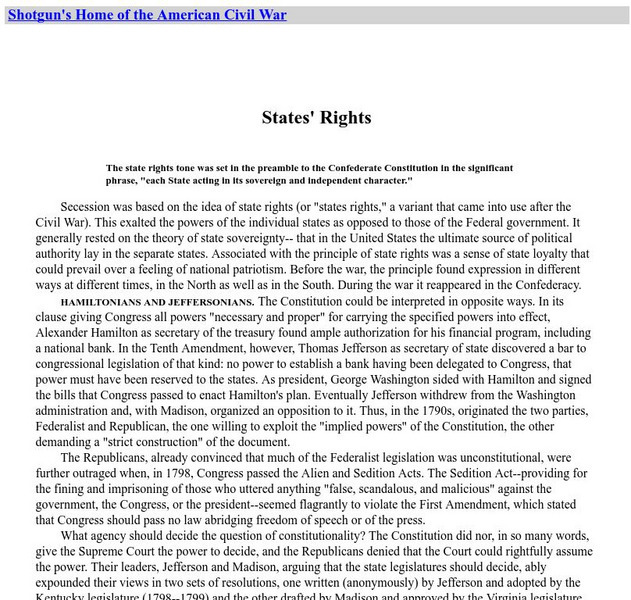 Home of the American Civil War: States' Rights Handout Home of the American Civil War: States' Rights Handout