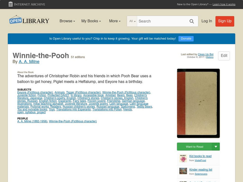 Open Library: Winnie the Pooh by A. A. Milne Primary