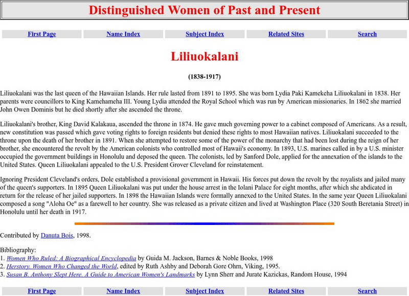 Distinguished Women of Past and Present: Liliuokalani (1838 1917) Handout Distinguished Women of Past and Present: Liliuokalani (1838 1917) Handout