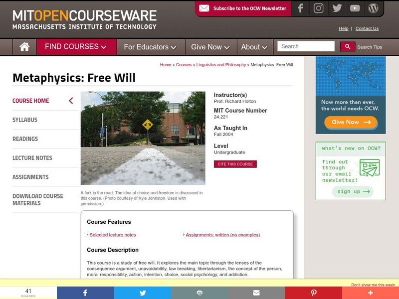 Mit: Open Course Ware: Metaphysics: Free Will Online Course