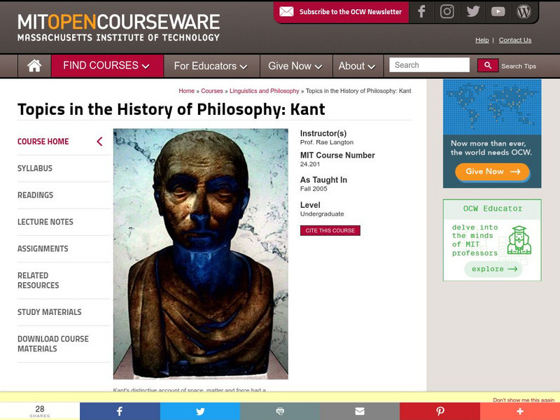 Mit: Open Course Ware: Topics in the History of Philosophy: Kant Online Course
