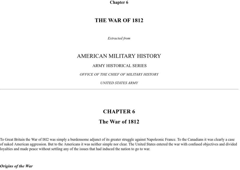U.s. Army Center of Military History: The War of 1812 Primary U.s. Army Center of Military History: The War of 1812 Primary