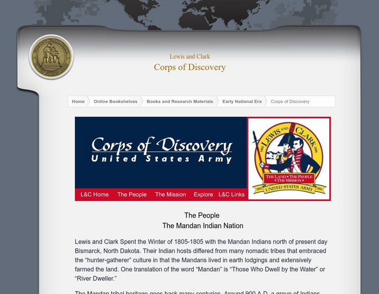 U.s. Army Center of Military History: Lewis and Clark: Corps of Discovery: The Mandan Indian Nation Graphic U.s. Army Center of Military History: Lewis and Clark: Corps of Discovery: The Mandan Indian Nation Graphic