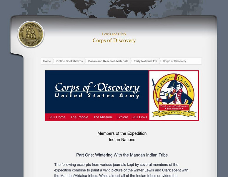 U.s. Army Center of Military History: Lewis and Clark: Corps of Discovery: Wintering With the Mandan Tribe Primary U.s. Army Center of Military History: Lewis and Clark: Corps of Discovery: Wintering With the Mandan Tribe Primary