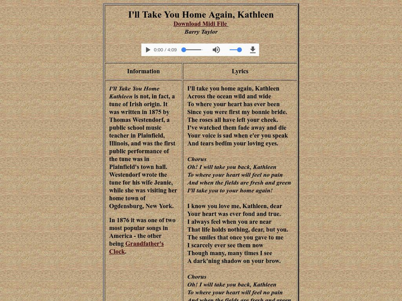 I'll Take You Home Again, Kathleen Website
