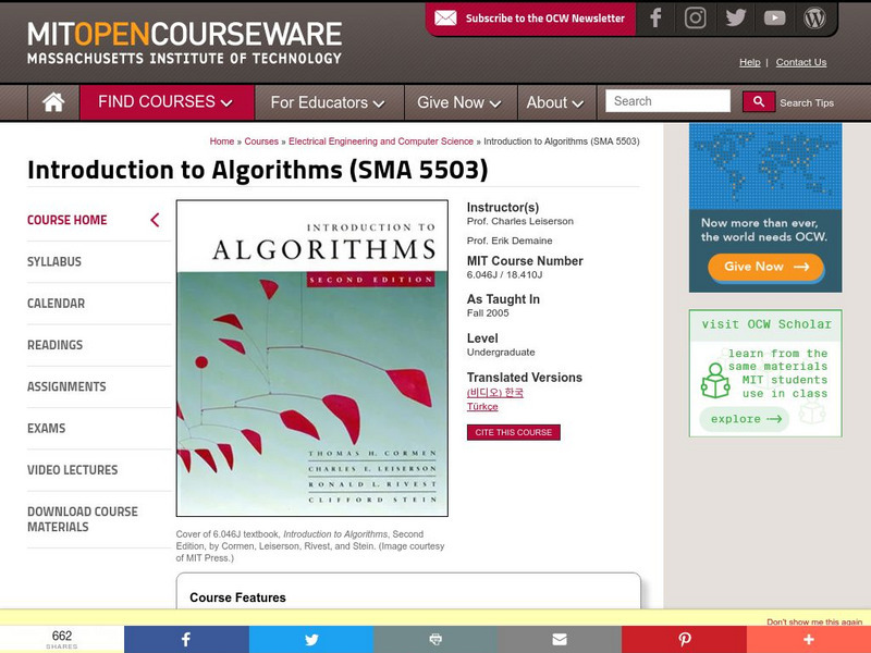 Mit: Open Course Ware: Introduction to Algorithms Online Course Mit: Open Course Ware: Introduction to Algorithms Online Course