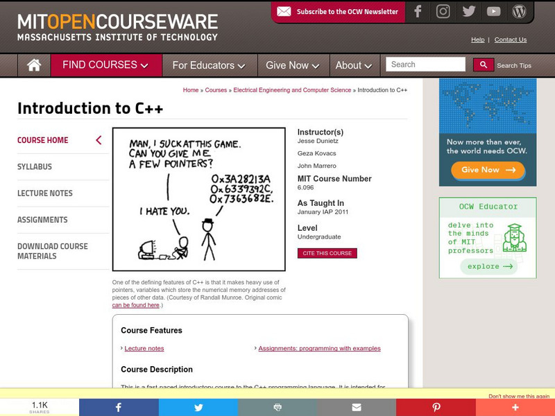 Mit: Open Course Ware: Introduction to C++ Online Course