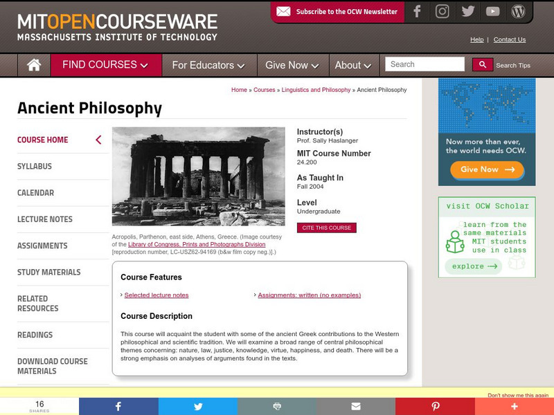 Mit: Open Course Ware: Ancient Philosophy Online Course Mit: Open Course Ware: Ancient Philosophy Online Course