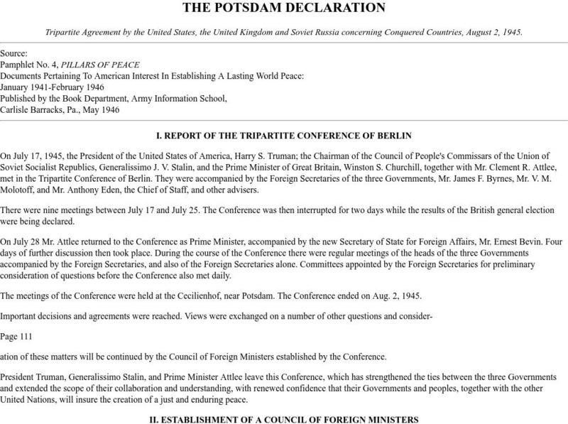 Ibiblio: The Potsdam Declaration Primary Ibiblio: The Potsdam Declaration Primary