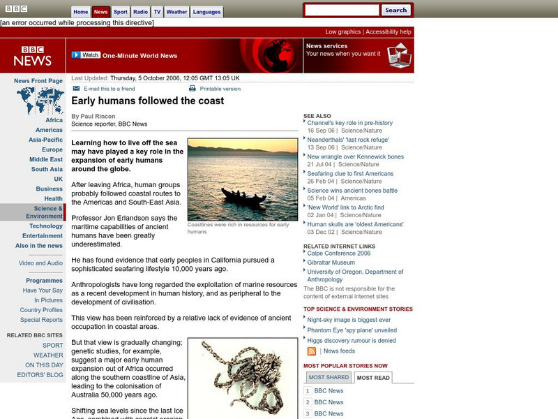 Bbc News: Early Humans Followed the Coast Website