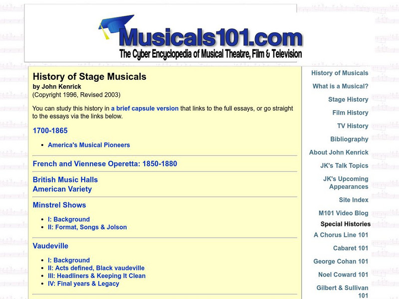 Musicals101: History of Stage Musicals Article Musicals101: History of Stage Musicals Article