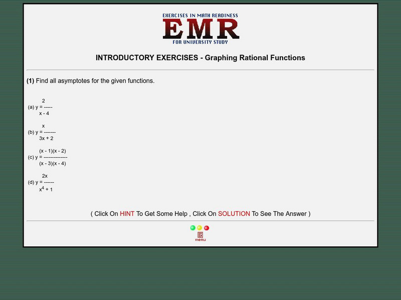 University of Saskatchewan: Easy Rational Function Exercises Activity ...
