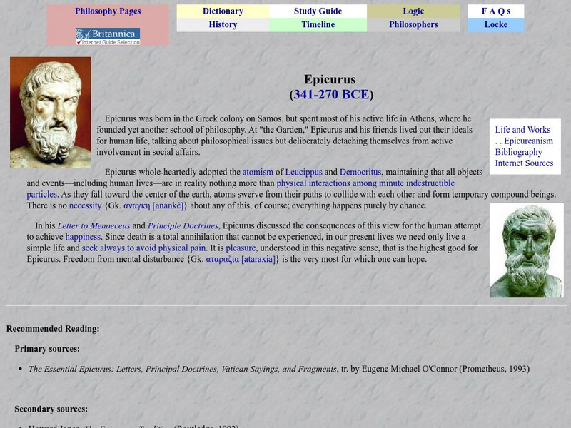 Philosophy Pages: Epicurus (341 273 Bce) Handout Philosophy Pages: Epicurus (341 273 Bce) Handout